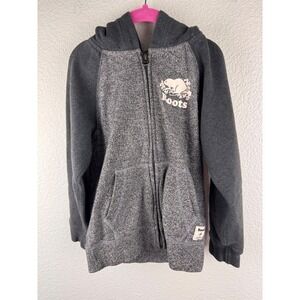 Roots Kids Full Zip Hoodie Sweatshirt Gray Bear‎ Logo Toddler 5 6